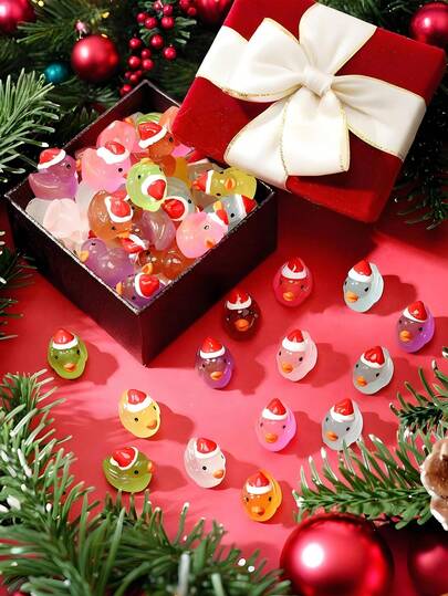 10/20只夜光圣诞迷你树脂鸭，带发光迷你圣诞帽鸭，适用于DIY仙境花园、微缩景观家居圣诞生日装饰、玻璃容器、盆栽植物装饰、微缩工艺品、花园装饰、汽车内饰配件、家居装饰、书架、客厅场景、主题派对，完美生日礼物（颜色随机）