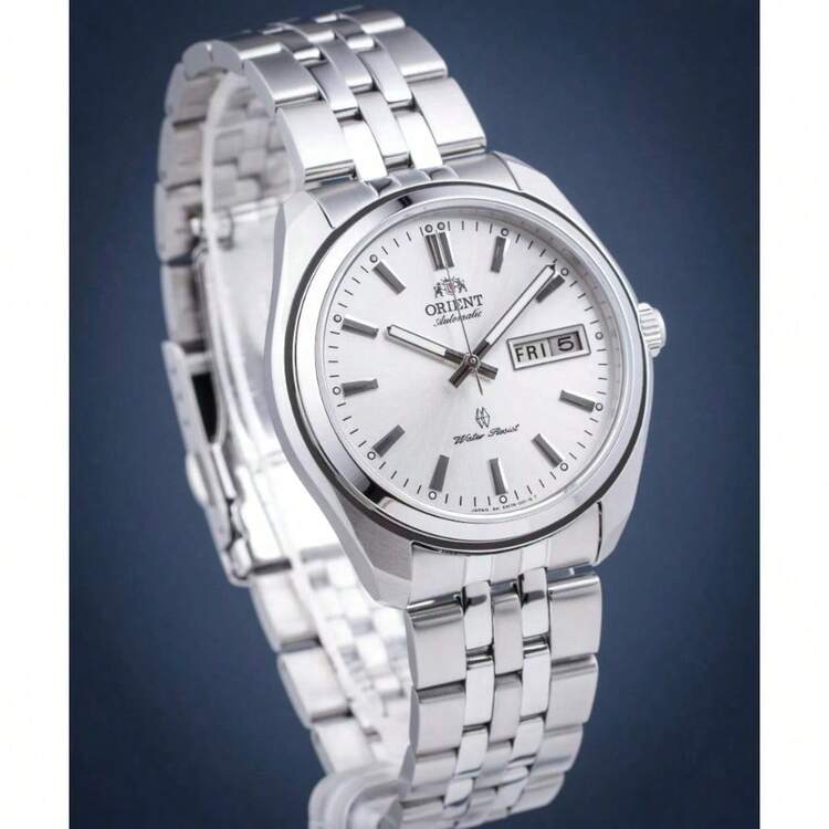 Orient 商务男士不锈钢表盘模拟自动腕表，带日期/星期日历 SEM78002WB 时尚配饰，适合日常生活商务服装装饰，是送给男朋友、丈夫、父亲的理想生日礼物 - 銀色 - 查看 4