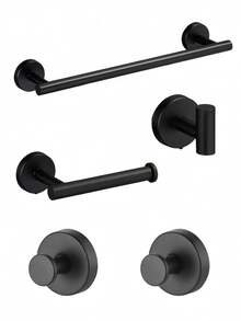 5pcs Bathroom Towel Rack Set, Includes Towel Bar, Tissue Paper Holder, Multi-Hook And 2 Suction Cup Hooks