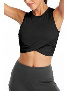 Sanutch Yoga Crop Tops Dance Tops Fitted Workout Crop Tops Yoga Tank Tops Athletic Sports Shirts For Women - Xám - Xem 7