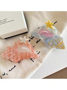 1个独特海螺造型时尚休闲优雅高端醋酸树脂发夹，可爱甜美女孩发饰，适合日常、居家、学校、海滩、度假、工作、派对、节日、生日礼物、返校季等多种场合，时尚发夹，女士发卡，优雅发爪 - 彩色 - 查看 4