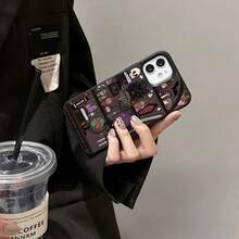 1个复古骷髅头和魔法药水水晶球书架图案TPU手机壳，兼容国际版，非国内版 - 黑色 - 查看 3