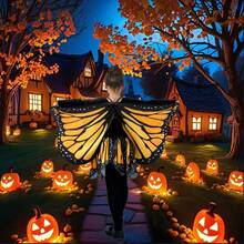 女孩蝴蝶翅膀服装套装，蝴蝶披肩和裙子，女孩装扮翅膀万圣节生日派对礼物，女孩昆虫服装派对礼物，蝴蝶主题疯狂装扮女孩，可爱蝴蝶翅膀，适合万圣节、圣诞节、生日派对 - 彩色 - 查看 11