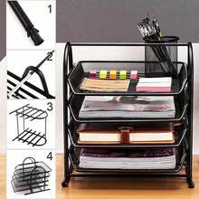 Shoze Mesh Desk Organiser 4 Tier Letter Tray Stackable Mesh File Holder Office A4 Filing Desktop Document Storage For Home Office (Black) - 4 Tiers (31.5x30x29cm) - View 3