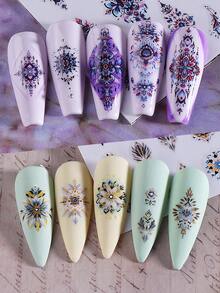 2/6 件 3D 波西米亚风格指甲贴纸，神秘哥特式曼陀罗花卉印花贴花雕刻美甲装饰贴片，美甲配件工具，美甲用品 - 彩色 - 查看 7