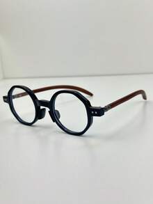 [Betsy]Oak Breeze–Retro Octagonal Eyeglasses, Engraved Wood Temple, Unisex, Lightweight - Ébano Noite - 查看 1