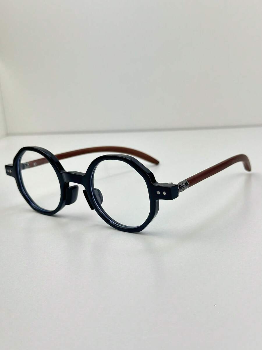 [Betsy]Oak Breeze–Retro Octagonal Eyeglasses, Engraved Wood Temple, Unisex, Lightweight - Ébano Noite - 查看 1