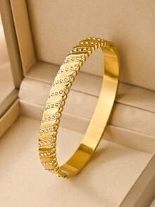 4pcs/3pcs/1pc 18K Gold-Tone Stainless Steel Bangle Bracelets, & Fashionable Accessories Suitable For Everyday Wear, Casual, Gifts For Relatives, Friends, Lovers, Girlfriends, Holidays, Street Style, Music Festivals, Beach Vacations