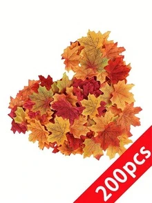 100pcs Artificial Maple Leaves, Fall Decorations Artificial Maple Leaf Pumpkin Garland, Mixed Colors Fake Fall Maple Leaf Holiday Decorations, Realistic Fall Leaves Garland For Halloween Party Holiday Table Decorations, Room Decorations, - Multicolor - View 5