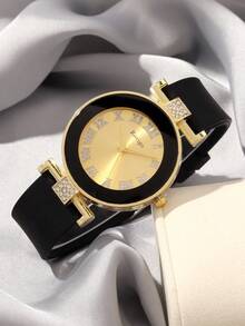 1 chiếc đồng hồ nữ thời trang mặt tròn, mặt tròn đa chức năng, phù hợp để đeo hàng ngày, dự tiệc và các dịp khác, làm đẹp cho cổ tay. - màu đen - Xem 22