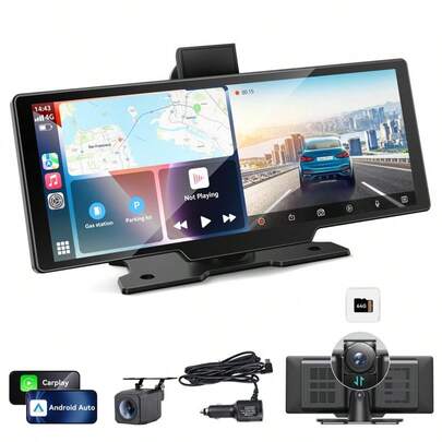 BDQ 9.26" Wireless Car Stereo Apple Carplay With 2.5K Dash Cam 1080P Backup Camera Portable Touchscreen GPS Navigation For  Car Stereo Receiver With Bluetooth AirPlay AUX/FM