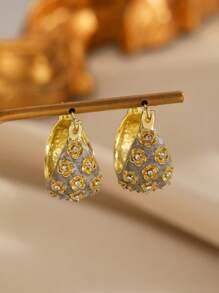 1 Pair Vintage Elegant Smooth Half-Sphere C-Shaped Earrings, Fashion Jewelry Accessories, Lightweight Luxurious Style Suitable For Daily, Party, Wedding Wear