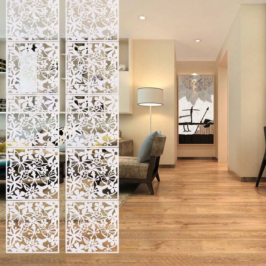 Hanging Room Divider Decorative Thick Wall Screen Panels Floral Carving Pattern Hollow Out Design For Bedroom Living Dining Room Kitchen Office Restaurant Home Hotel Decor, 15.7"X15.7" - 白色 - 查看 1