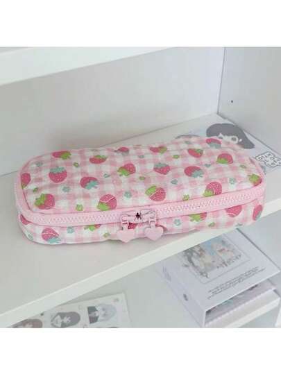 1pc Cute Strawberry Print Stationery Pouch, Fashionable Student Pencil Case, Minimalist Stationery Storage Bag