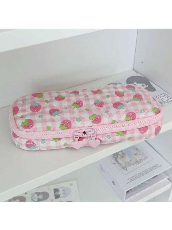 1pc Cute Strawberry Print Stationery Pouch, Fashionable Student Pencil Case, Minimalist Stationery Storage Bag
