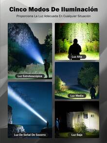 Linterna táctica de alta potencia con largo alcance, luz LED con pantalla LCD de visualización de alimentación, recargable por USB, con zoom telescópico, linterna para camping - Negro - Ver 4