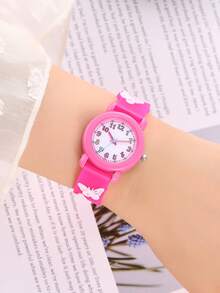 1pc Cartoon Children's Resin Quartz Watch, Butterfly Pattern, Wholesale For Elementary Students - Pink - View 4