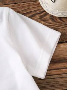Camiseta de manga corta con cuello redondo y eslogan en inglés de estilo sencillo para niño, ropa de calle para chicos - blanco - Ver 4