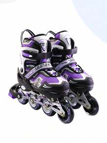FREE STAR 时尚黑紫色直排轮滑鞋，高端模压工艺，尺码可调节，高回弹PU轮，时尚酷炫，柔软鞋套，适合初学者，男女通用户外直排轮滑鞋，升级版 - 紫色 - 查看 12