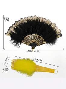 D EXCEED 1/2/4/6 件 20 年代复古折扇 洛丽塔服装用手扇 复古羽毛折扇 舞台走秀扇 下午茶舞蹈人造羽毛扇 - 玫紅色 - 查看 7