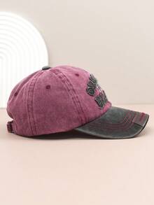 1pc Vintage Washed Letter Embroidery Baseball Cap, Women Petite Wide Brim Deep Crown Casual Street Snapback Hat, Unisex Polyester Fashion Decorative Cap