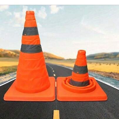1pc Foldable Telescopic Traffic Cone, Safety Reflective Cone, Ice Cream Bucket Style, Portable Emergency Road Barrier