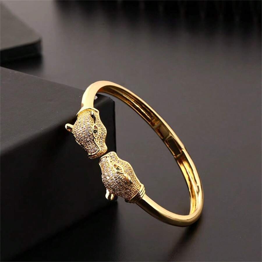 سوار برأس نمر ذهبي، مجوهرات أنيقة متعددة الاستخدامات هدية للنساء في الحفلات، بطراز الهيب هوب الشخصي والأزياء الحيوانية