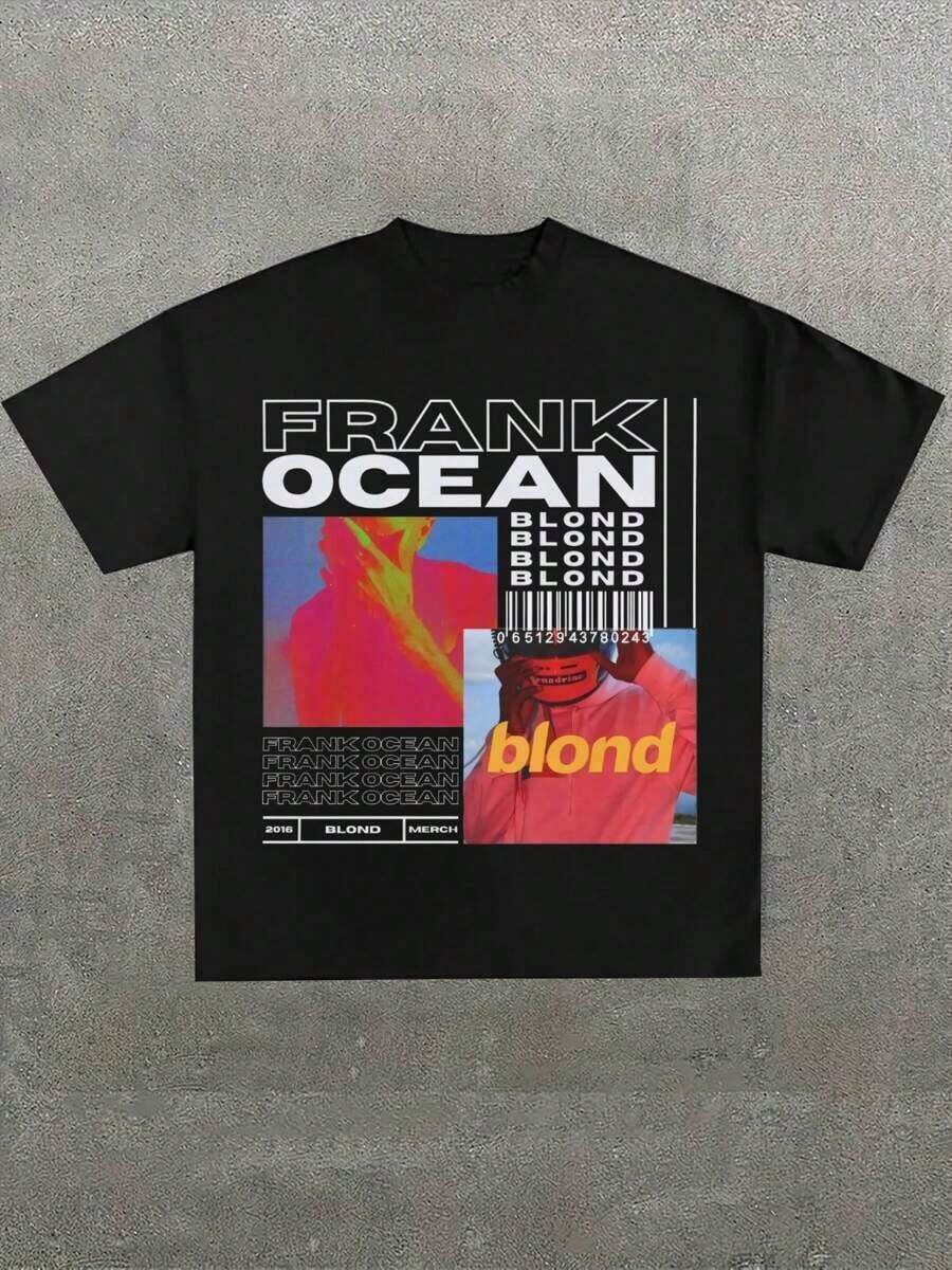 Black 'Blond' Album Tribute T-Shirt, Pure Heavy Cotton Casual T-Shirt With Digital Print, 220g Cotton T-Shirt, Gift, Summer, Unisex Leisure - 黑色 - 查看 1