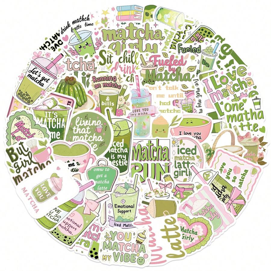 50PCS Matcha Girl Stickers Vinyl Stickers Scrapbook, Journaling, Laptop, Bumper, Skateboard, Water Bottles, Computer, Phone, Cartoon, Hard Hat, Car Stickers And Decals - Multicolor - View 1