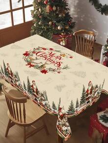 1pc Christmas Tablecloth, Vintage Santa Claus Snowman Christmas Tree Reindeer Pattern, 100% Polyester, Round/Rectangular, Holiday Kitchen Dining Table Decor, Christmas Party Decoration, Home Decor - Multicolor - View 11