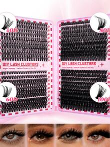 Juego de 800 piezas/576 piezas/488 piezas/200 piezas de pestañas postizas, incluye estilos 40D, 60D, 80D, 100D, 80D esponjosas, 40D naturales. El set contiene adhesivo, pinzas y cepillo para pestañas. Ligeras, impermeables, suaves y cómodas. Fáciles para principiantes. Pueden crear looks naturales a voluminosos para varias ocasiones. Se puede lograr un efecto de pestañas de salón fácilmente en casa. - Negro - Ver 7