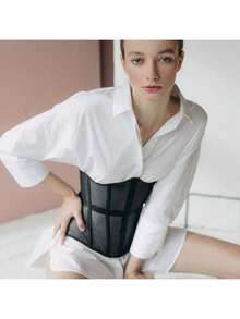 1pc Women's Mesh Shaping Corset Top, Casual Slim Fit Waist Trainer For Daily Wear Halloween Costume - Black - View 2