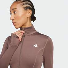 Adidas Women's OPTIME ESSENTIALS JACKET Moisture-Wicking Half-Zip Collar Fitted Sports Jacket JW2802 - Brown - View 5
