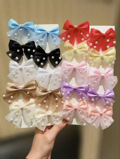 20pcs/Set Pearl Satin Bow Hair Clips Set, Elegant Pearl Meets Silky Satin, Multi-Color Options Suitable For Girls And Women, Versatile For Casual, School, Commute, Dates And Gatherings, High Cost-Performance,Fall,Hair Accessories,Hair Accessories For Women,Travel,Hair Accessories,Accessories Women,Hair Accessory,Hair Accessories Women,Hair Tools,Hair Stuff,Stuff,Beauty Accessories,Gifts,Travel,Gifts For Women,Hair Stuff,Stocking Stuffers