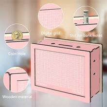 KKC Money Saving Box 10,000, Savings Box, Money Boxes With Counters For Adults And Children, Wooden Coin Bank, Cashbox, $10000 Savings Challenge Box, Reusable Cash Box With Dry Erase Marker. - 粉色 - 查看 3