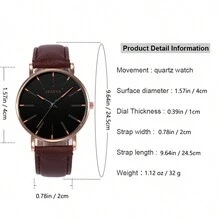 1pc Men Round Pointer Quartz Watch & 3pcs/Set Bracelet As A Gift For Students Returning To School - Brown - View 3