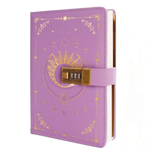 Diary With Lock, Vintage Sun Journal With Lock For Women Men, A5 Refillable Notebook With Lock For Writing, 224 Numbered Pages,School Supplies,Back To School