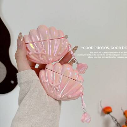 适用于 系列和华为系列和三星系列粉色贝壳式耳机保护壳兼容 1/2/3/4/Pro/Pro2 和华为 5i/6i/SE2/SE3/Pro3/Pro4/Clip 和三星 Galaxy Buds 3/Buds 3 Pro 专为女孩设计