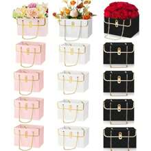 1 pièce/3 pièces/8 pièces/12 pièces Set Élégante boîte cadeau en papier rose, seau de rangement durable en papier pour bouquet de mariage, sac à main floral avec chaîne en métal, boîtes à fleurs, sac emballage cadeau parfait pour mariage, anniversaire, festivals, Saint-Valentin