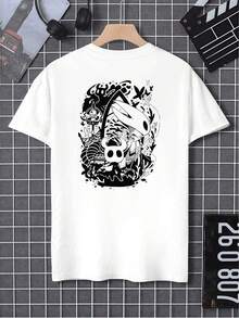 Hollow Knight Graphic T-Shirt, Men's Double-Sided Printed T-Shirt, Fashion Casual Round Neck, 220g/M2 Pure Cotton (1 Piece) - 白色 - 查看 3