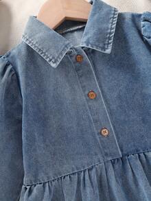 1pc Girls Casual Comfortable Style Light Blue Long Sleeve Dress, Spring/Autumn