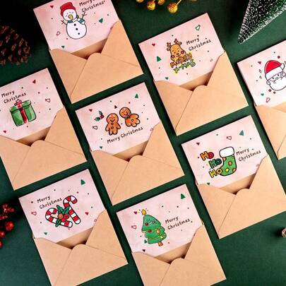 1 包 - 8 张圣诞贺卡、8 个信封、8 张卡片和密封贴纸、圣诞快乐贺卡、牛皮纸圣诞留言卡、各种节日贺卡、送给亲戚、朋友和家人的节日派对礼物