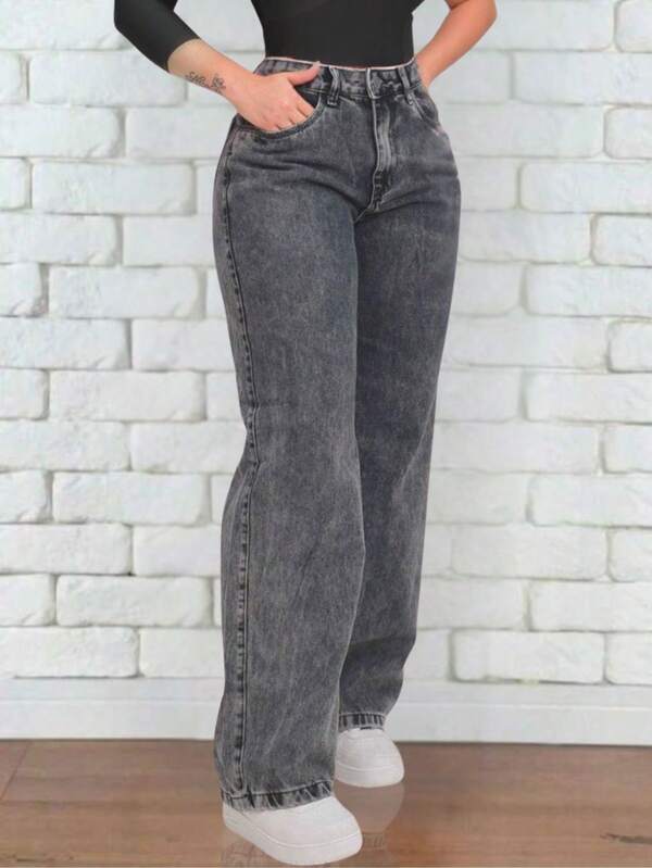 Calça Jeans Wide Leg Feminina Premium  tecido grosso Cintura Alta Pantalona Estilo Country