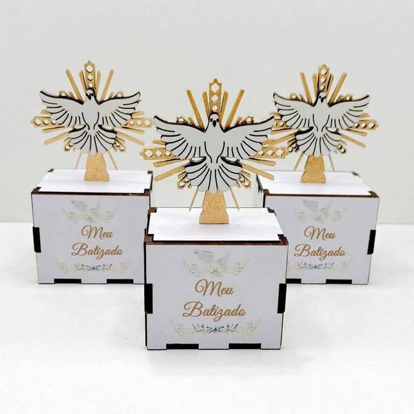 10 PCS Mini Cubos Batizado em MDF - Lembrancinha Porta Bombom Caixinha