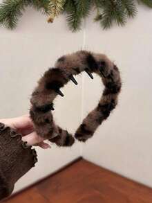 1/2pcs New High Head Headwear For Autumn And Winter, Retro Leopard Print Toothed Plush Hair Band, Anti-Slip Facial Hair Clip Headband For Women, Hair Hoop, Hairband For Women - Multicolor - View 4