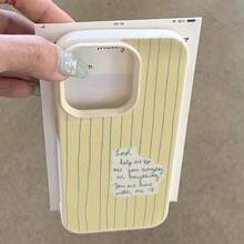 1pc TPU Material Yellow Letter Label Striped Pattern Phone Case Suitable For IPhone/ Phones - White - View 4