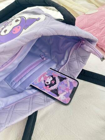  Sanrio Official Licensed Quilted Tote Shoulder Bag, Large Capacity Handbag, Cute Kuromi & Hello Kitty Design