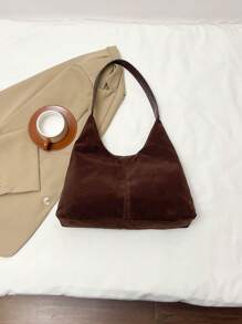 新款时尚手提包，性感铆钉托特包，女士通勤个性化丝绒斜挎包 - 咖啡棕 - 查看 9