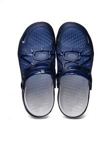 1 Pair Men's Lightweight Breathable Hollow Slip-Resistant Garden Shoes, Men's Mesh Summer Sandals, Men's Casual Outdoor Non-Slip Thick-Sole Beach Slippers - Blue - View 5