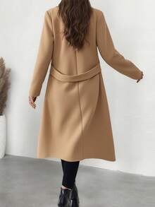 Abrigo largo de talla grande de unicolor y elegante con diseño cruzado doble, cuello con muesca, manga larga, ajuste regular, para mujer, de moda para el uso diario en otoño/invierno